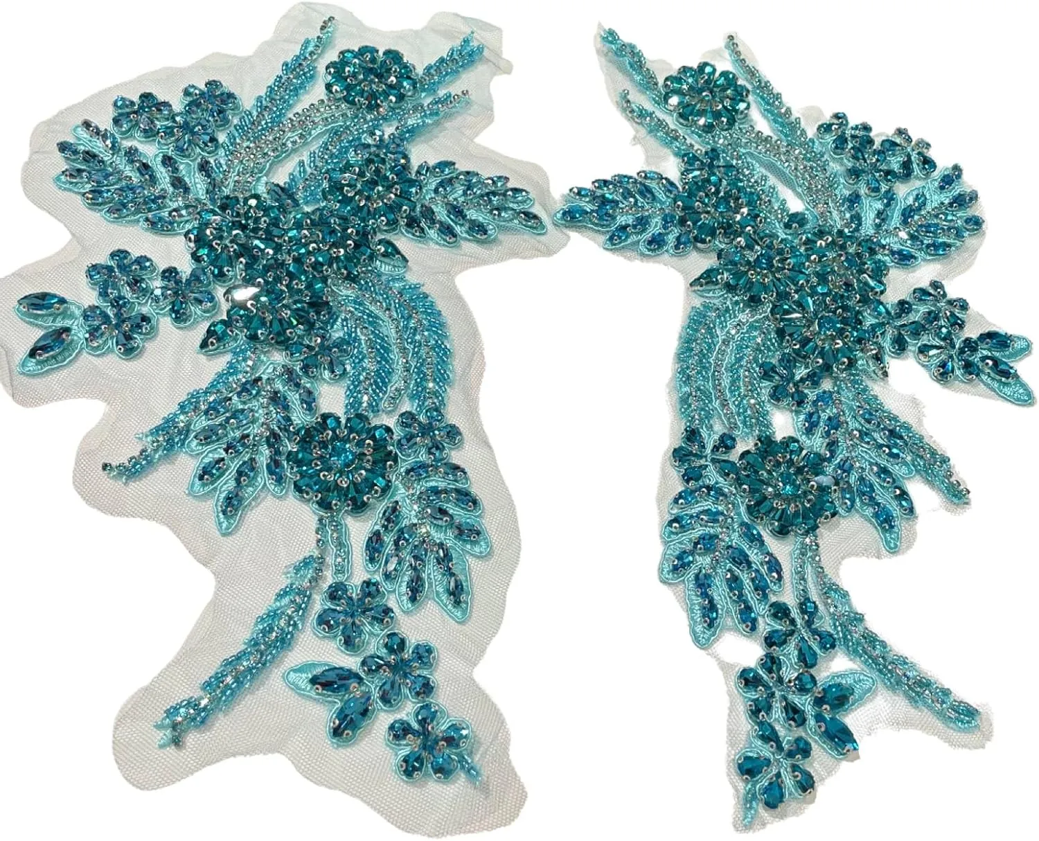 Handmade Lake Blue appliqué, Rhinestone appliqué for Dresses, Garments, Skirts, Bags, Jewelry and Other Decorative Accessories (Lake Blue-8)