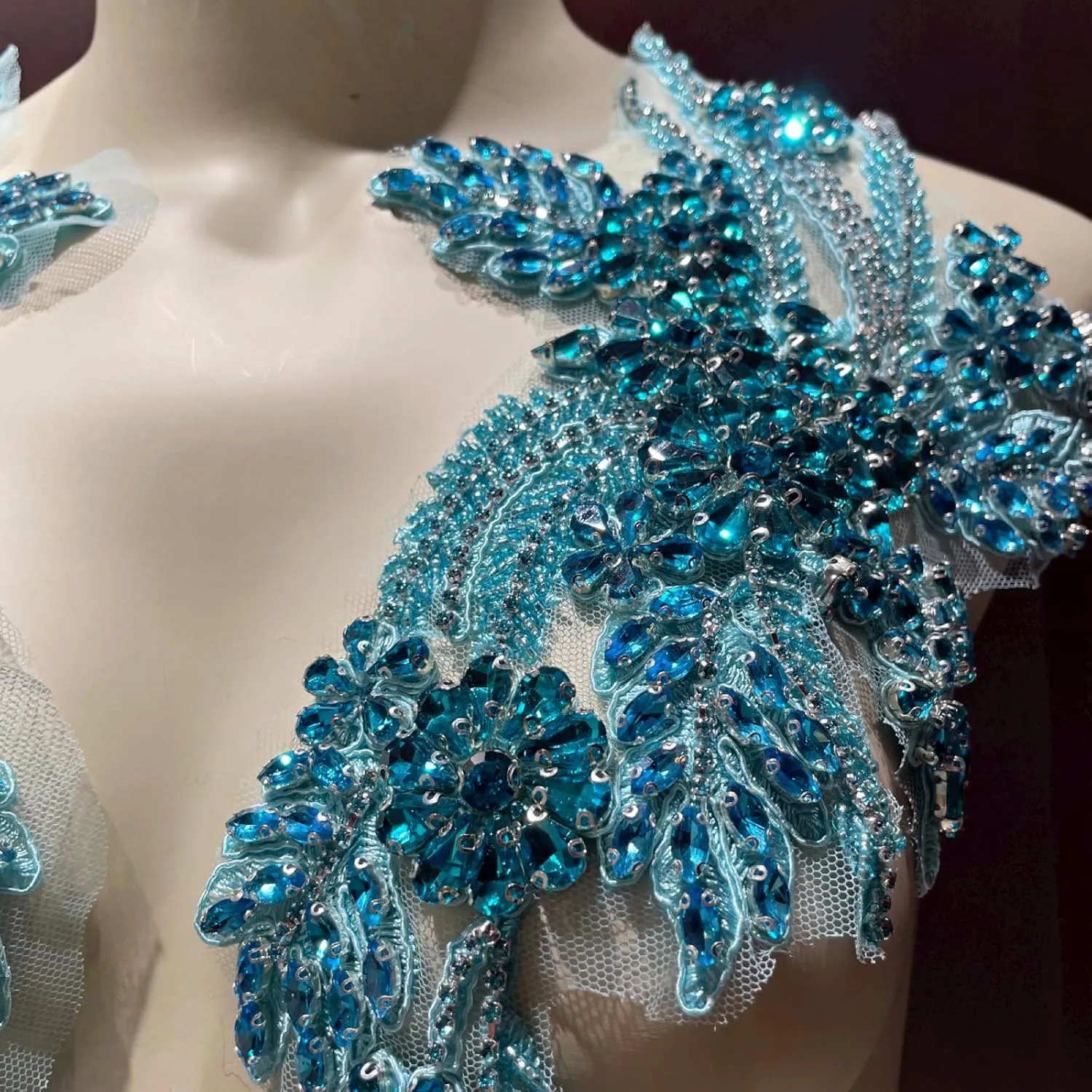 Handmade Lake Blue appliqué, Rhinestone appliqué for Dresses, Garments, Skirts, Bags, Jewelry and Other Decorative Accessories (Lake Blue-8)