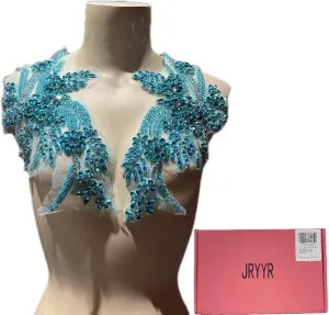 Handmade Lake Blue appliqué, Rhinestone appliqué for Dresses, Garments, Skirts, Bags, Jewelry and Other Decorative Accessories (Lake Blue-8)