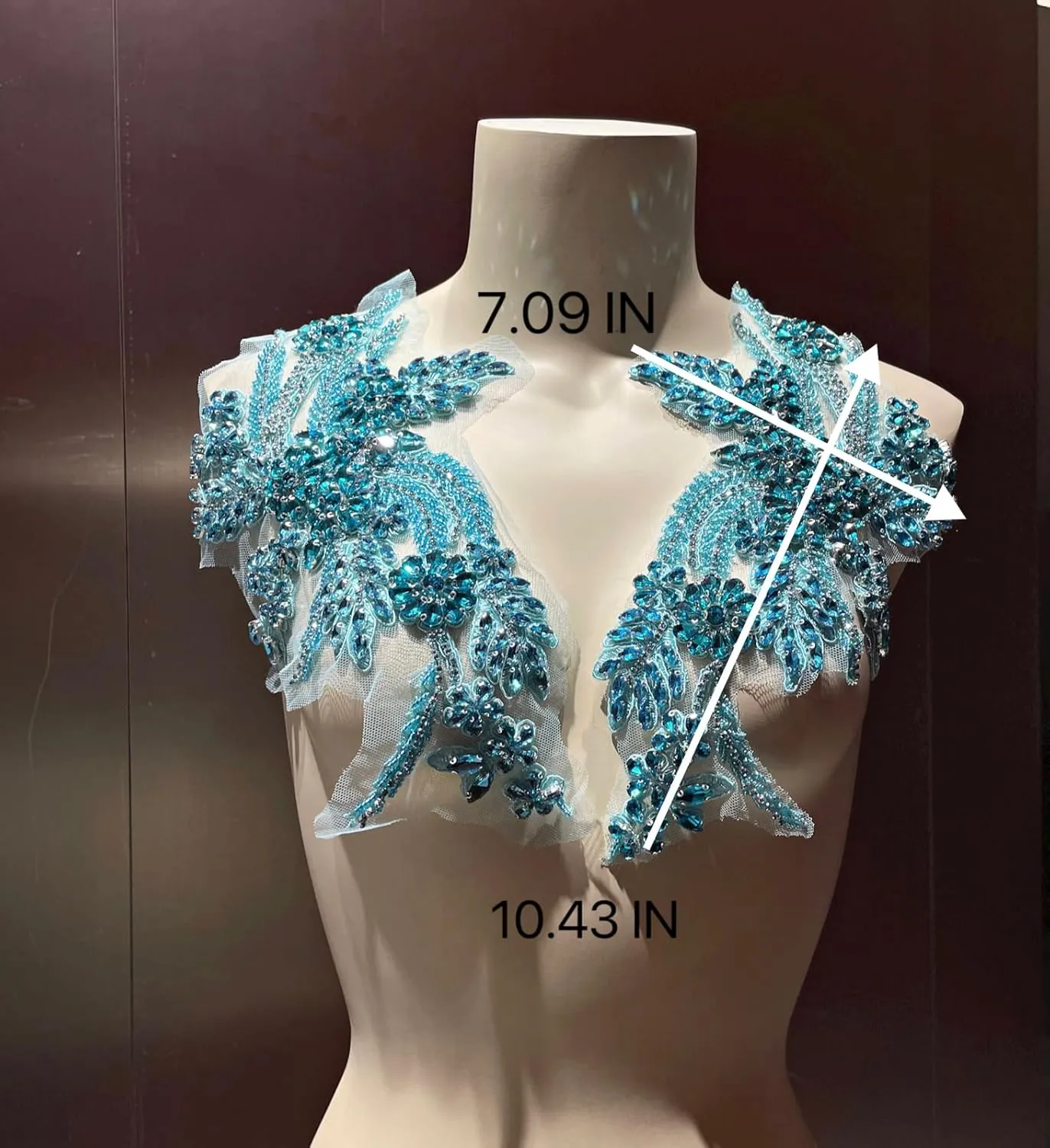 Handmade Lake Blue appliqué, Rhinestone appliqué for Dresses, Garments, Skirts, Bags, Jewelry and Other Decorative Accessories (Lake Blue-8)