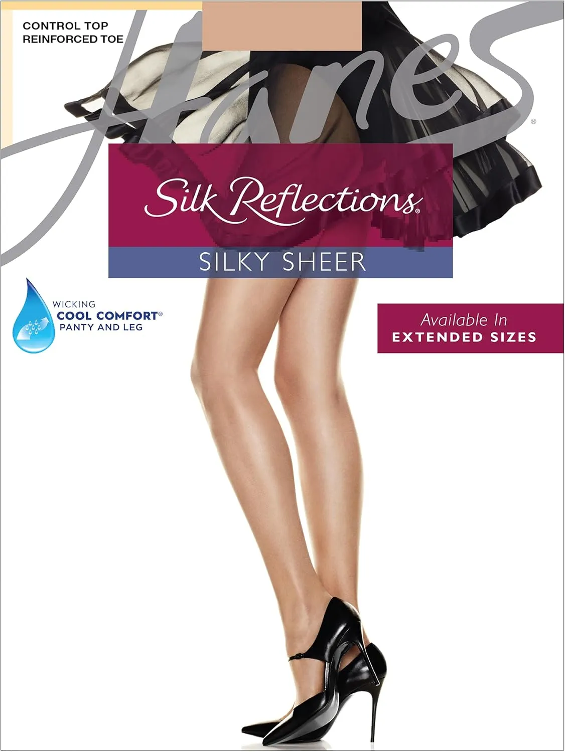 Hanes Silk Reflections Pantyhose Silky Sheer- Control Top- Reinforced Toe