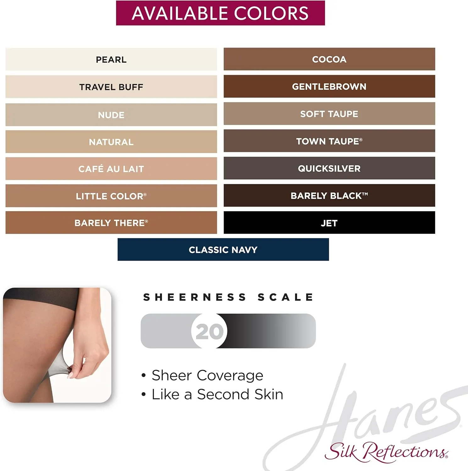 Hanes Silk Reflections Pantyhose Silky Sheer- Control Top- Reinforced Toe