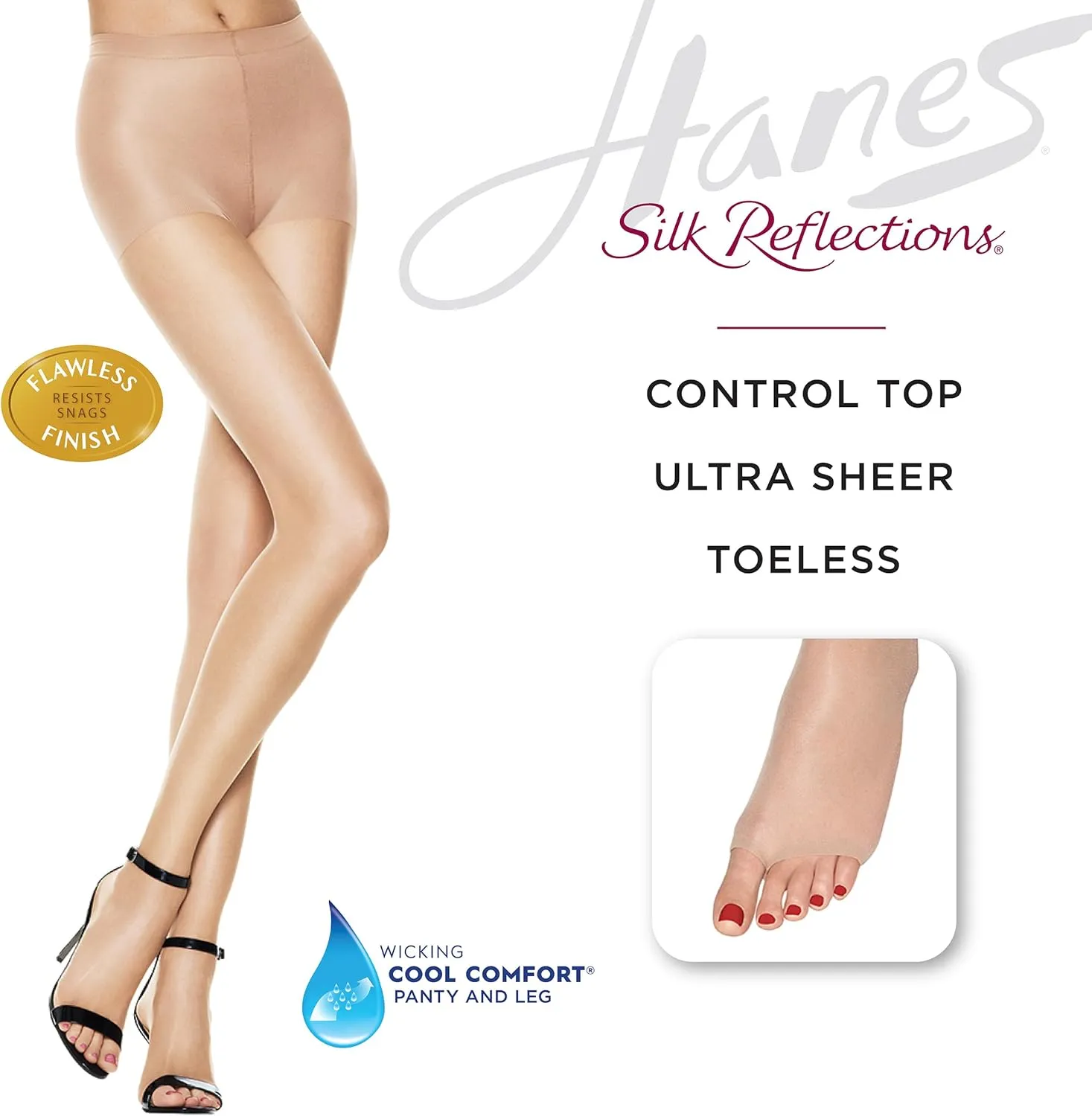 Hanes womens Silk Reflections Control Top Toeless Ultra Sheer Pantyhose With Run-resist