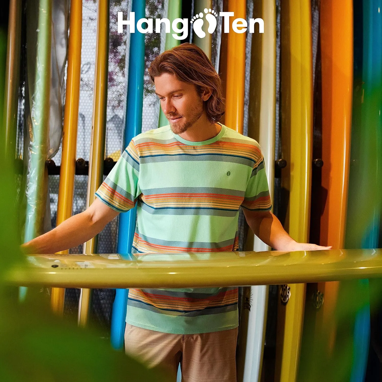 Hang Ten Mens Diamond Logo Graphic T-Shirt - Comfortable Graphic Tees for Men - Short Sleeve Screen Printed Tshirt