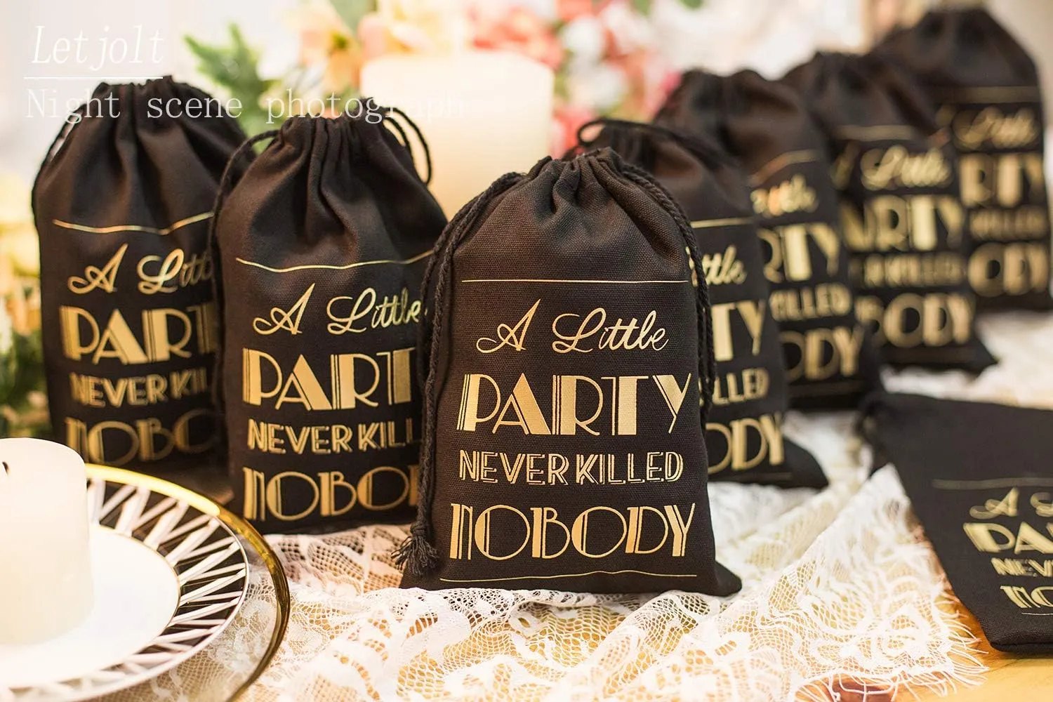 Hangover Kit Bags Adult Party Favors Bachelor Bachelorette Supplies 21st Birthday 1920s Party 5x7 Inches, Black Set 10