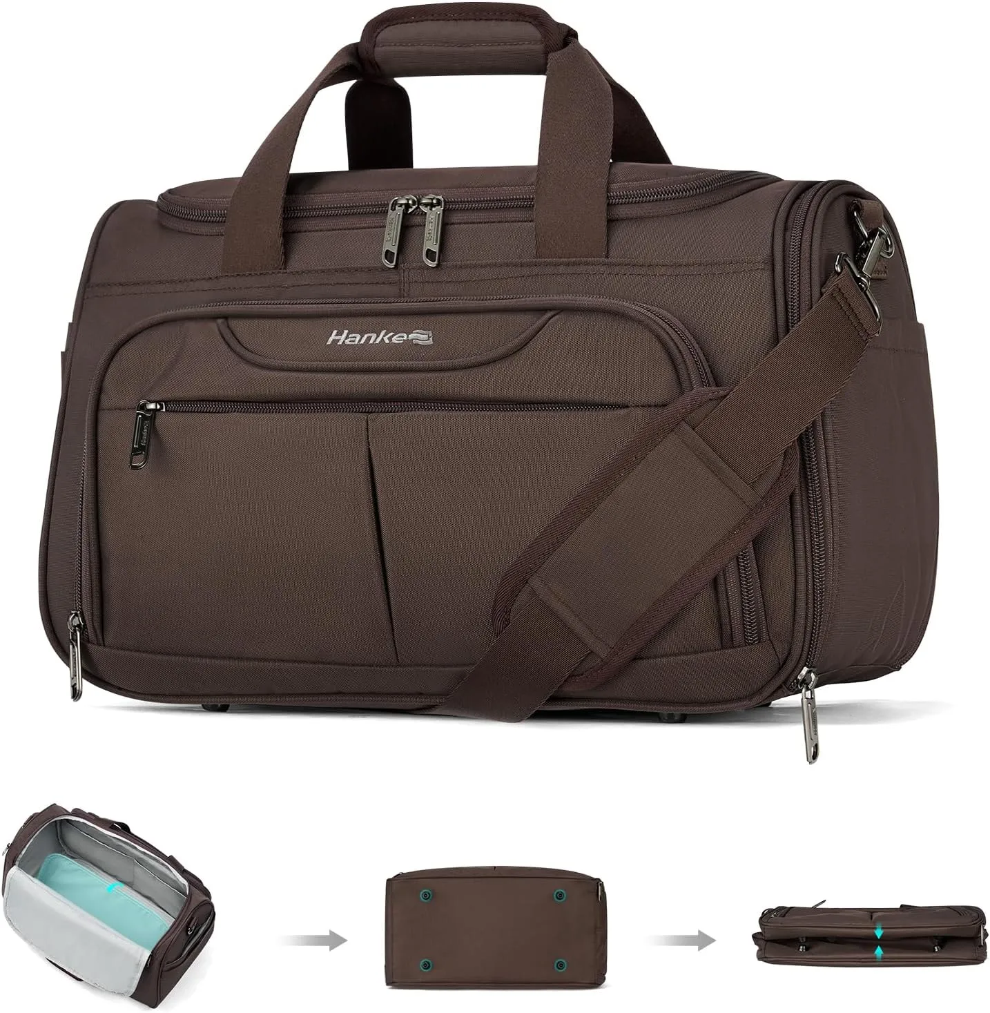 Hanke Foldable Underseat Carry On luggage Bag, Travel Tote Bag for Women & Men, Personal Item Travel Bag Softside Lightweight Luggage Bags for Travel Flight Crew Overnight Weekender Bag.（Coffee）