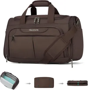 Hanke Foldable Underseat Carry On luggage Bag, Travel Tote Bag for Women & Men, Personal Item Travel Bag Softside Lightweight Luggage Bags for Travel Flight Crew Overnight Weekender Bag.（Coffee）