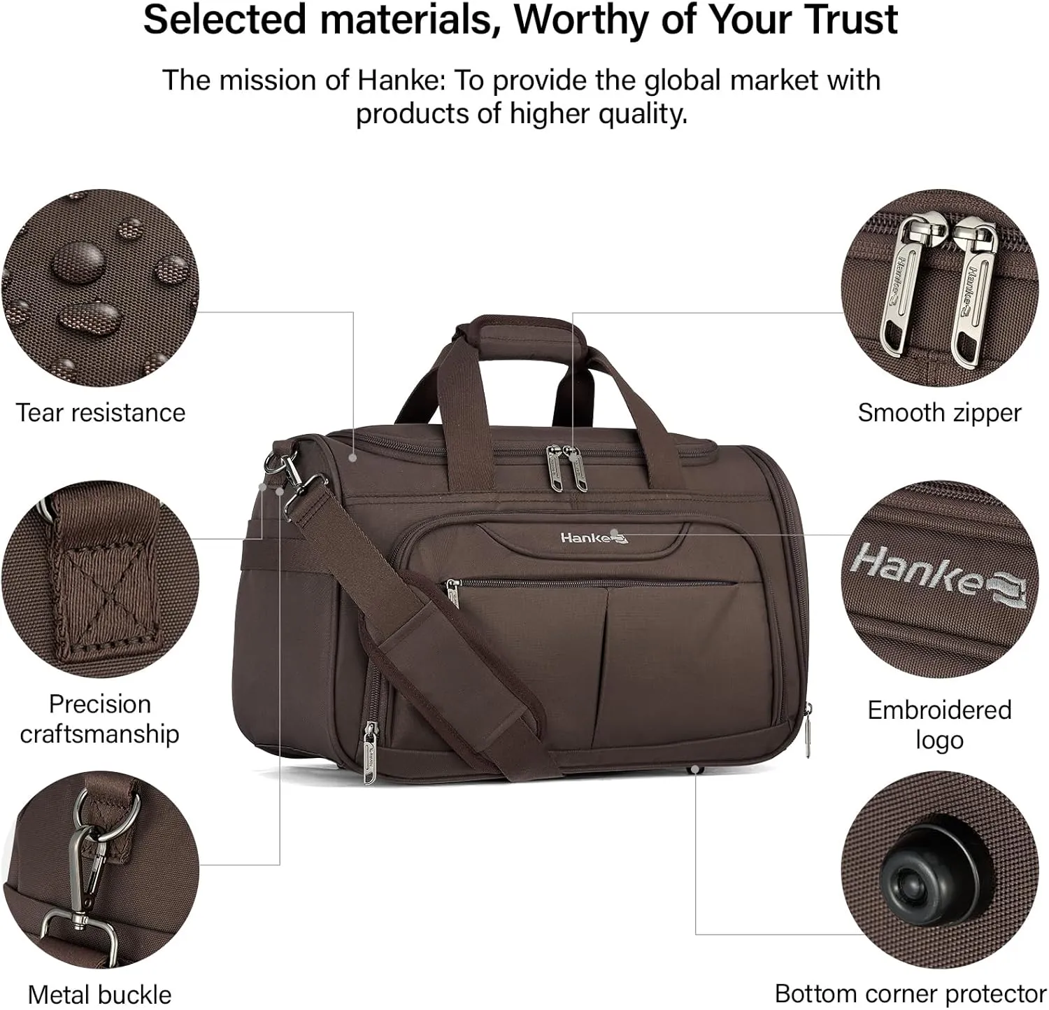 Hanke Foldable Underseat Carry On luggage Bag, Travel Tote Bag for Women & Men, Personal Item Travel Bag Softside Lightweight Luggage Bags for Travel Flight Crew Overnight Weekender Bag.（Coffee）