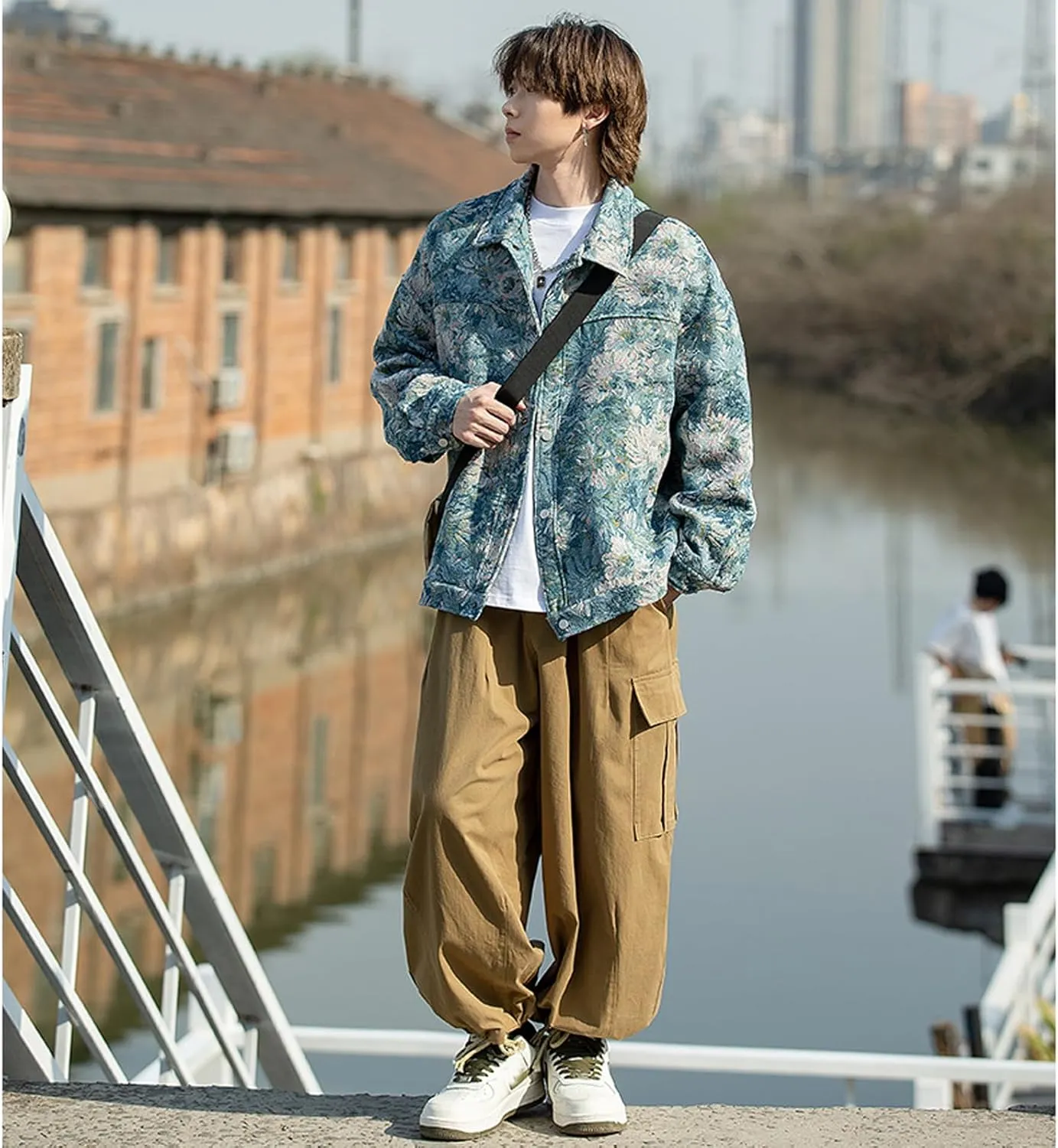Harajuku Top Men's and Women's Jacquard Embroidered Vintage Jacket Top Men's Casual Loose Coat Men's Button Top