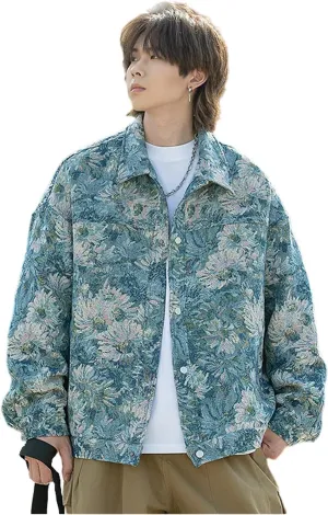 Harajuku Top Men's and Women's Jacquard Embroidered Vintage Jacket Top Men's Casual Loose Coat Men's Button Top