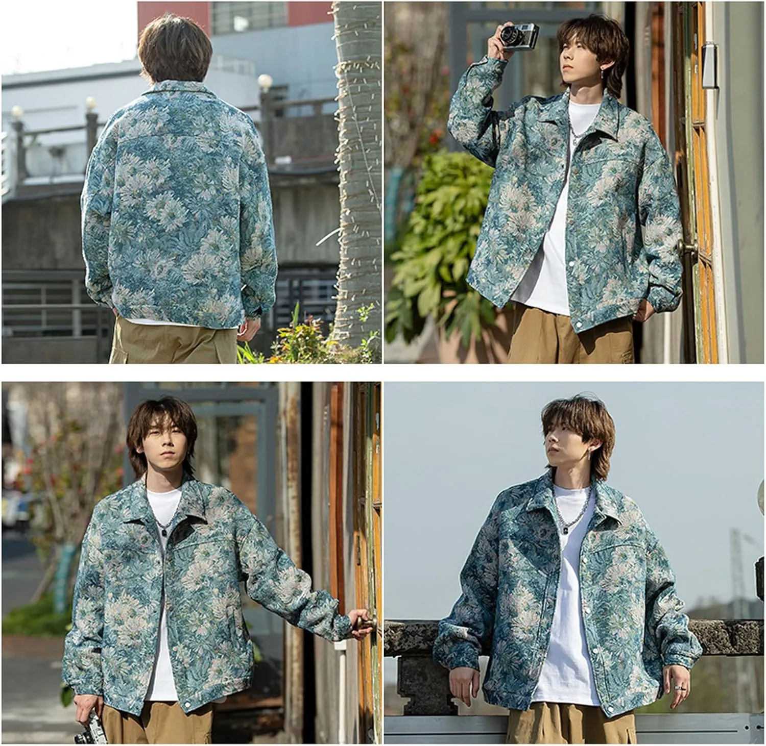 Harajuku Top Men's and Women's Jacquard Embroidered Vintage Jacket Top Men's Casual Loose Coat Men's Button Top