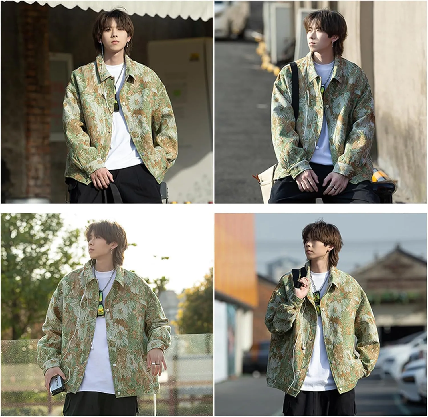 Harajuku Top Men's and Women's Jacquard Embroidered Vintage Jacket Top Men's Casual Loose Coat Men's Button Top