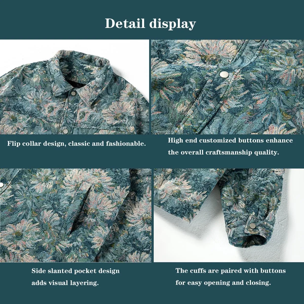 Harajuku Top Men's and Women's Jacquard Embroidered Vintage Jacket Top Men's Casual Loose Coat Men's Button Top