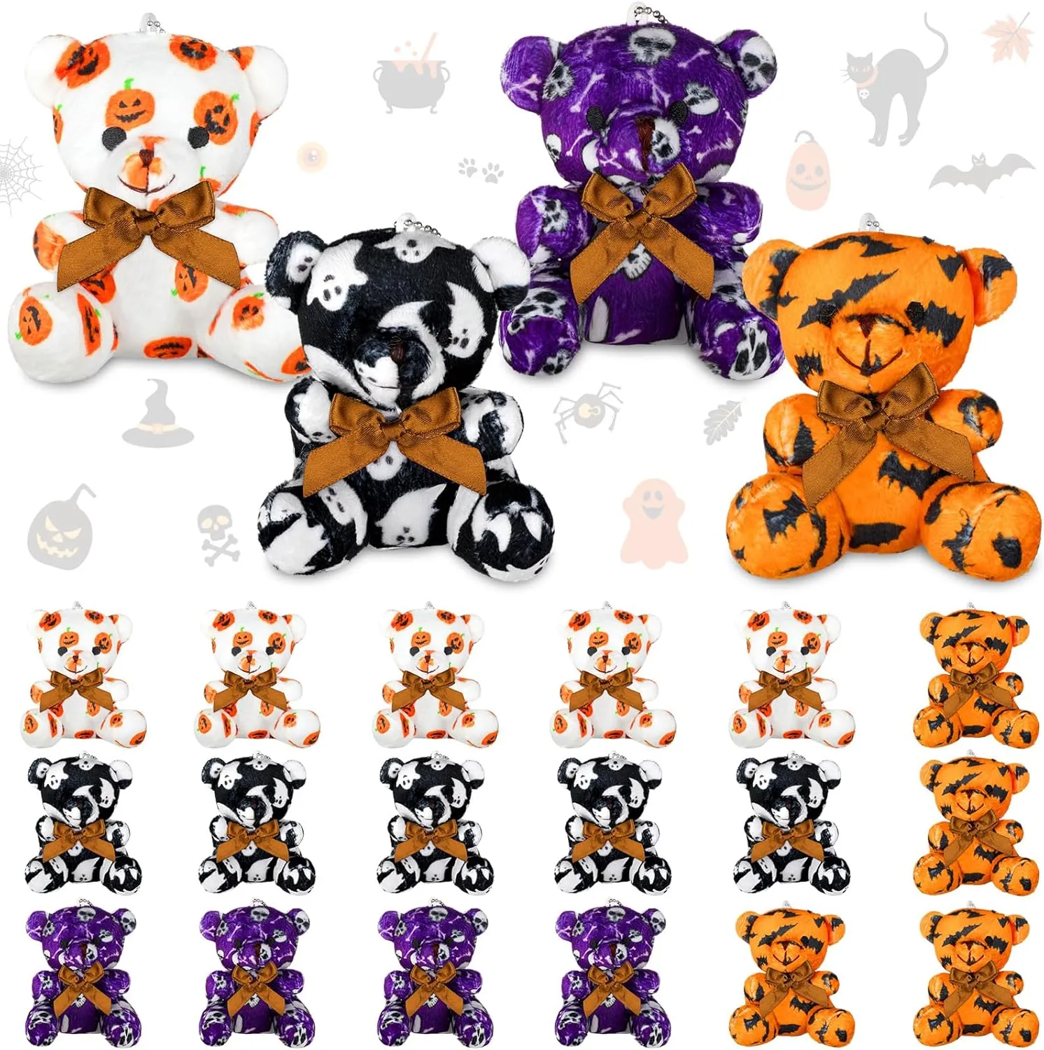 Haull 18 Pcs Halloween Stuffed Animals Bears Bulk Gifts Plush Bears Bulk Mini Soft Stuffed Toys Small Cute Plush Bear 4" for Kids Adults Party Favors Home