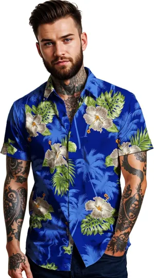 Hawaiian-Shirt Men Short-Sleeve Front-Pocket Stylish Funky Blossoms Flowers Floral Unisex