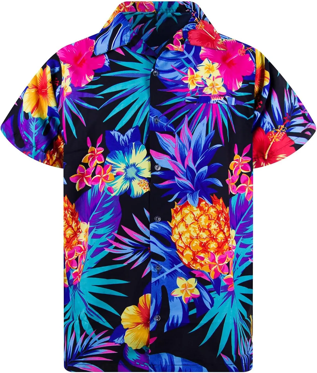 Hawaiian-Shirt Men Short-Sleeve Front-Pocket Stylish Funky Pineapple Fruits Tropical Unisex