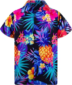 Hawaiian-Shirt Men Short-Sleeve Front-Pocket Stylish Funky Pineapple Fruits Tropical Unisex