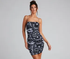 Heart Swirls Mesh Charming Ruched Mini Dress