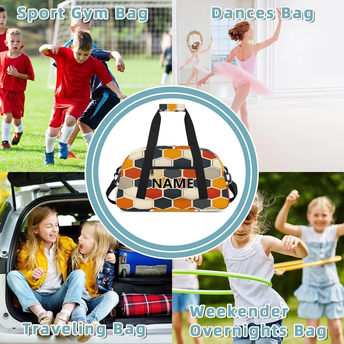 Hexagon Pattern Custom Small Gym Bag 18 inch for Women Men Personalized Geometric Trellis Polygon Carry On Overnight Weekender Bag for Travel Work Dance Sport