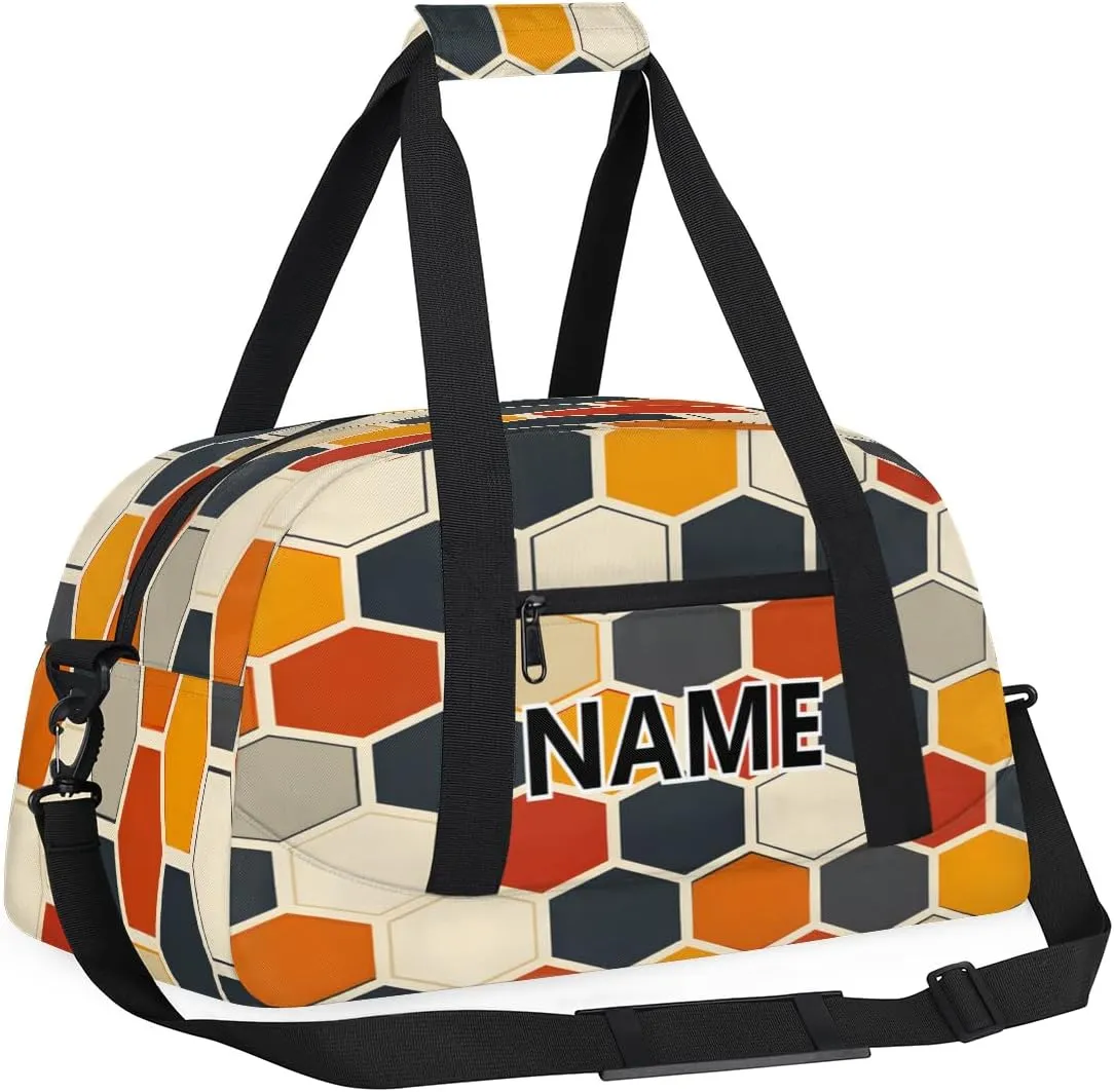 Hexagon Pattern Custom Small Gym Bag 18 inch for Women Men Personalized Geometric Trellis Polygon Carry On Overnight Weekender Bag for Travel Work Dance Sport