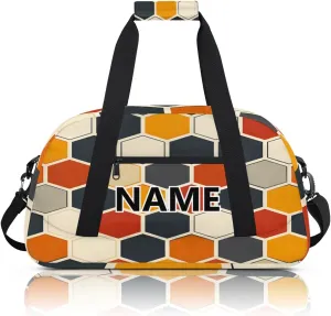 Hexagon Pattern Custom Small Gym Bag 18 inch for Women Men Personalized Geometric Trellis Polygon Carry On Overnight Weekender Bag for Travel Work Dance Sport