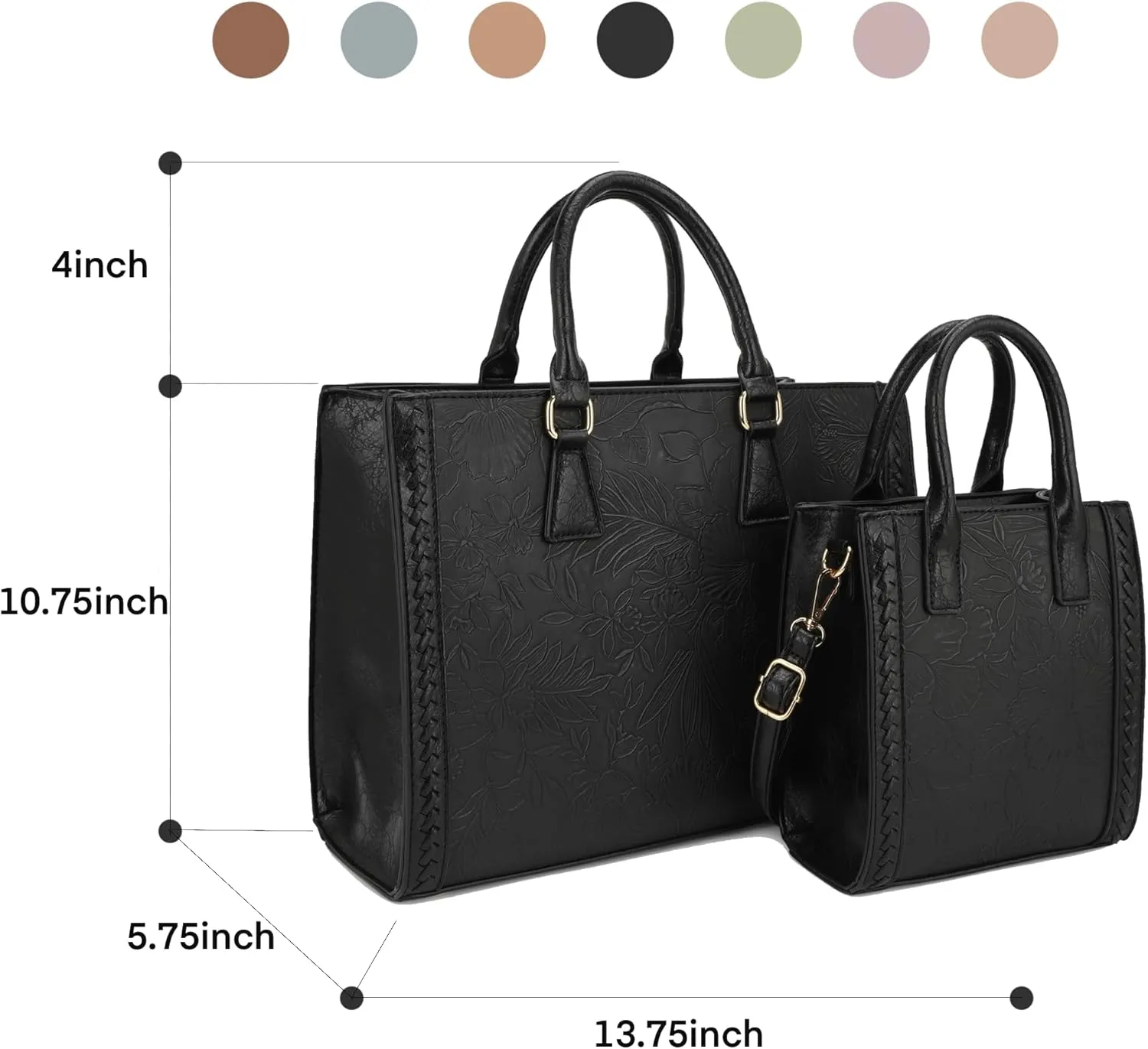 Hibiscus Bag For Women,Vegan Leather Crossbody Designer Laptop bags,Adjustable Strap With Mini Bag For Ladies 2pcs
