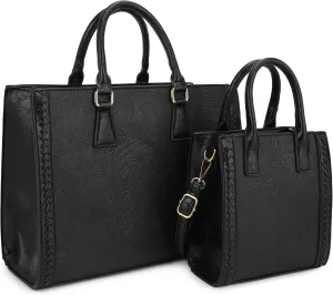 Hibiscus Bag For Women,Vegan Leather Crossbody Designer Laptop bags,Adjustable Strap With Mini Bag For Ladies 2pcs