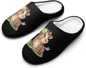 Highland Cow Print Cotton Slippers for Women Warm Slippers Anti Slip House Shoes
