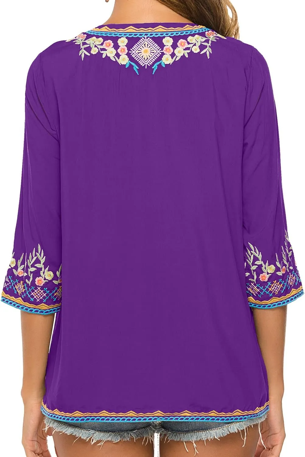 Higustar Mexican Tops for Women Embroidered Shirts Bohemian Hippie Clothes Tunic Fiesta Plus Size Boho Peasant Blouses