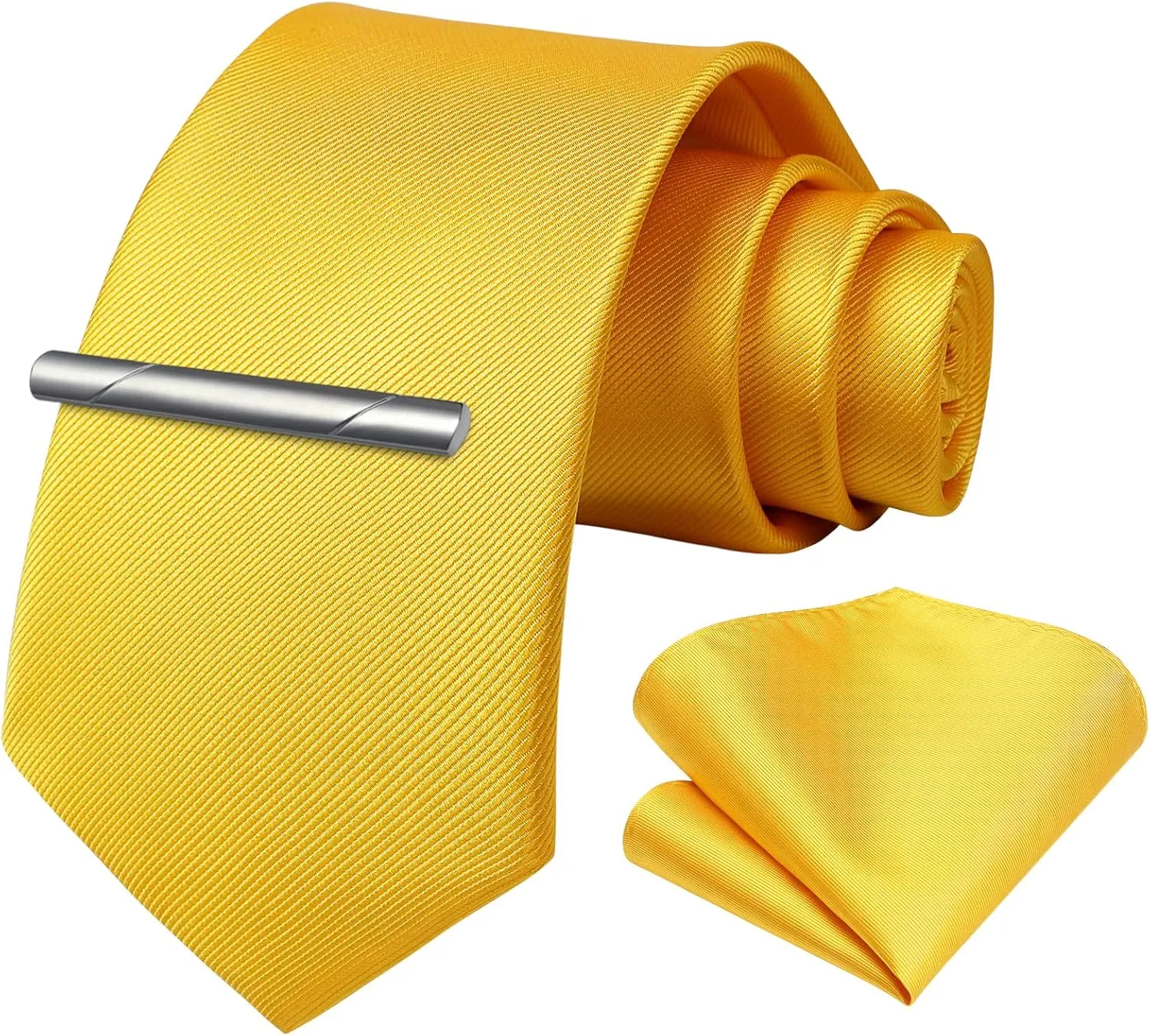 HISDERN Mens Ties Solid Color Wedding Ties and Pocket Square Neckties Clip Sets Business Formal Satin Ties for Men