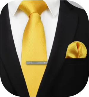 HISDERN Mens Ties Solid Color Wedding Ties and Pocket Square Neckties Clip Sets Business Formal Satin Ties for Men