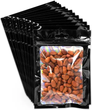 Holographic Resealable Foil Pouch Bags 200 PCS Smell Proof Mylar Bags (4 x 6 Inch) for Food Storage, Party Favors, and Gift Packaging
