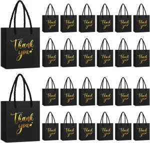 Honoson 30 Pcs Mini Gift Bag with Handle 4 x 2.75 x 4.5'' Small Thank You Paper Bag for Wedding Baby Shower Birthday Graduation Thanksgiving Party Favor Supplies(Black/Gold)