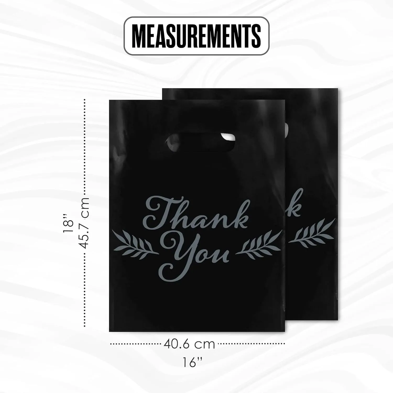 Houseables Thank You Merchandise Bags, Retail Shopping Goodie Bag, 16" x 18", 100 Pk, 1.75 Mil Thick, Black, White, Die Cut Handles, Tear-Resistant, 100% Recyclable, Plastic, Low Density, Glossy