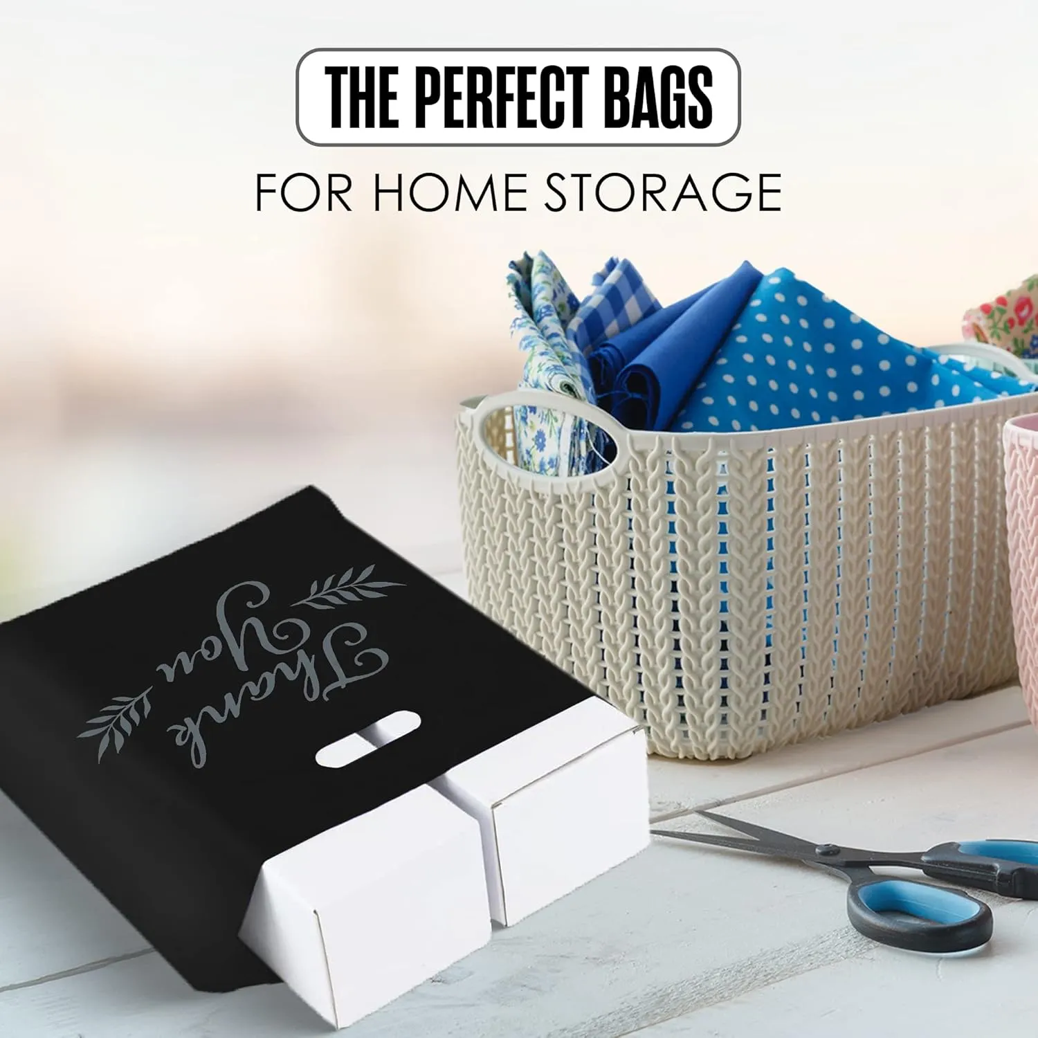 Houseables Thank You Merchandise Bags, Retail Shopping Goodie Bag, 16" x 18", 100 Pk, 1.75 Mil Thick, Black, White, Die Cut Handles, Tear-Resistant, 100% Recyclable, Plastic, Low Density, Glossy