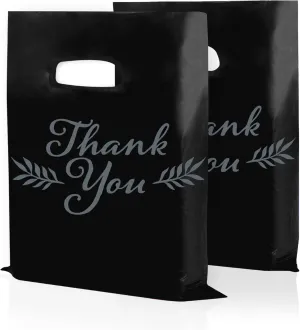 Houseables Thank You Merchandise Bags, Retail Shopping Goodie Bag, 16" x 18", 100 Pk, 1.75 Mil Thick, Black, White, Die Cut Handles, Tear-Resistant, 100% Recyclable, Plastic, Low Density, Glossy
