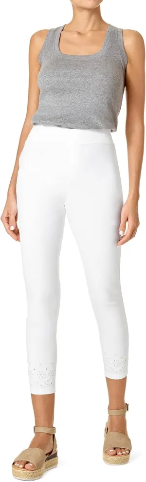 HUE Women's Embroidered Eyelet Hem Denim Skimmer Legging