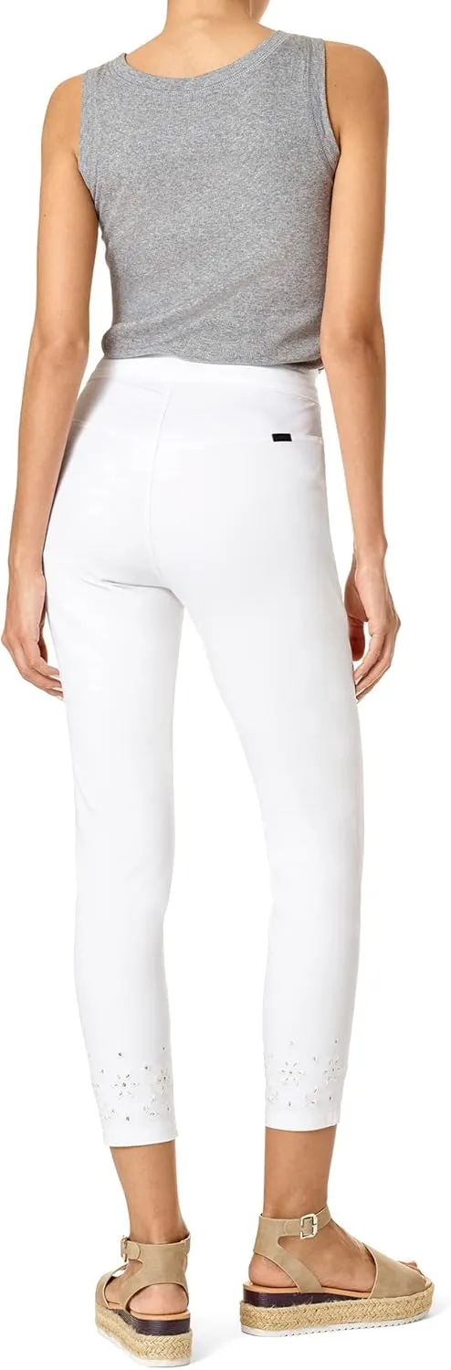HUE Women's Embroidered Eyelet Hem Denim Skimmer Legging