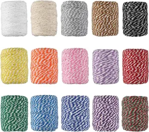 HULISEN Colorful Bakers Twine, 15 Rolls 2mm 3 Strands Cotton String for Cooking, Artworks, DIY Crafts, Plant Hanger and Embellishments, Festive Twine for Gift Wrapping (Each 164 Feet)