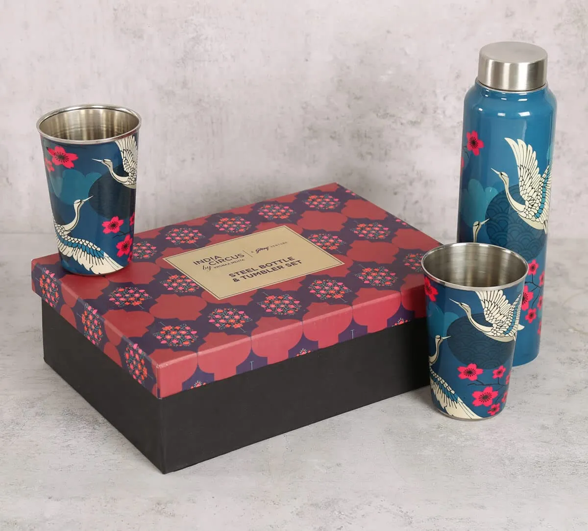 India Circus by Krsnaa Mehta Aerial Moments Stainless Steel Bottle and Tumbler Set | Leak proof & break-proof Airtight | Best Usage for Office, School-College, Picnic, Home | 950 ml, Set of 3