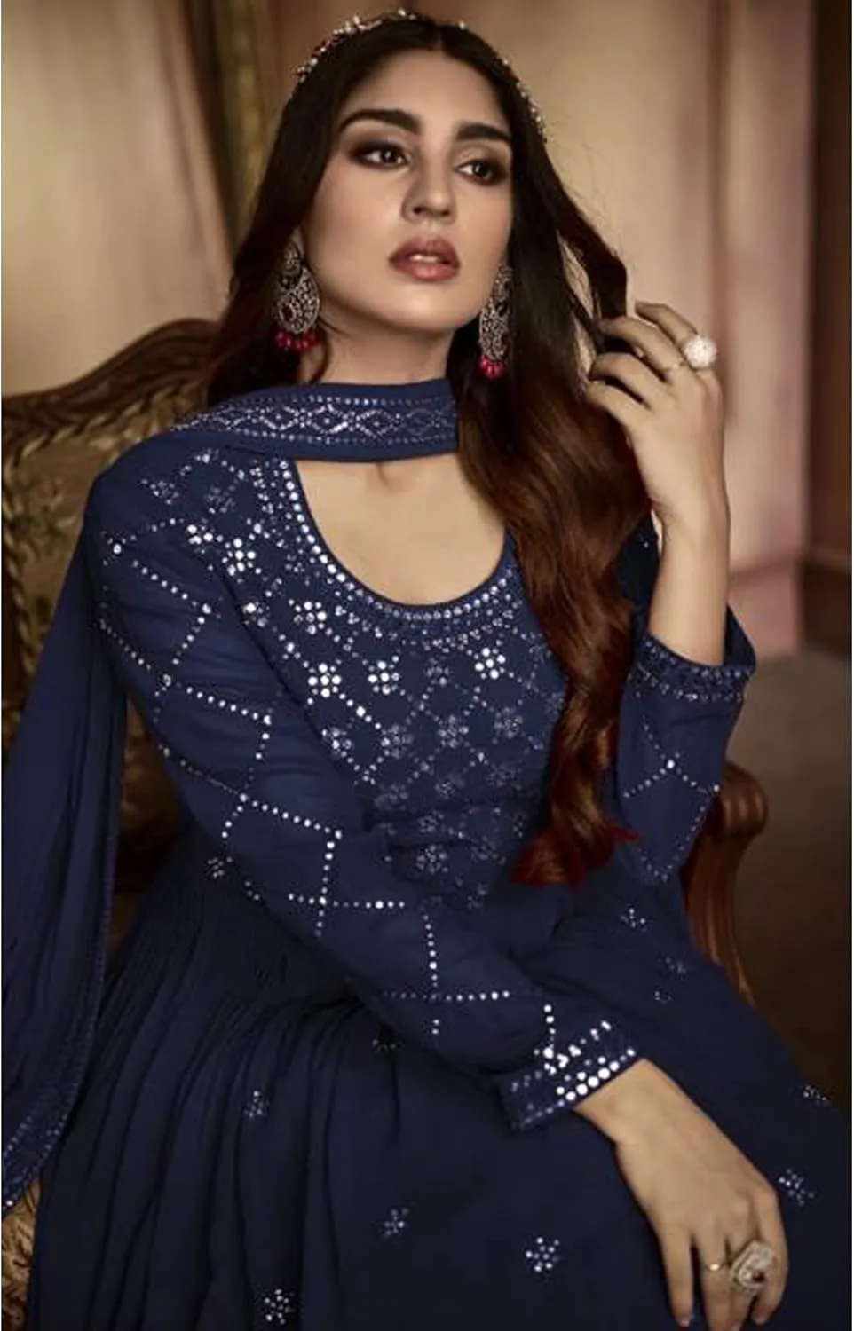 Indian Designer Long Flared Anarkali Gown Dress Pakkistani Stitched Fancy Shalwar Kameez Suits