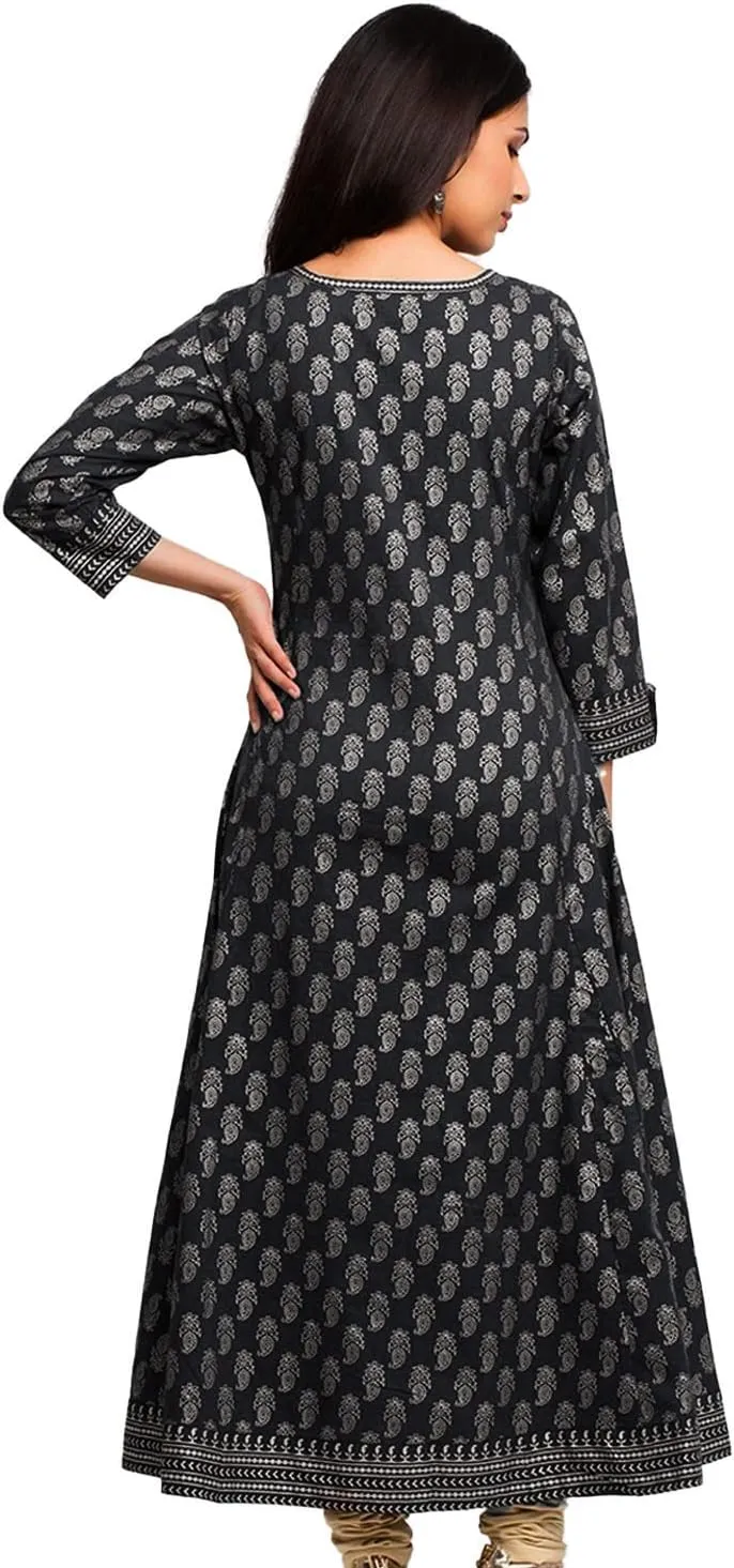 Indian Tunic Cotton Gold Print Anarkali Kurtis for Women (Red)