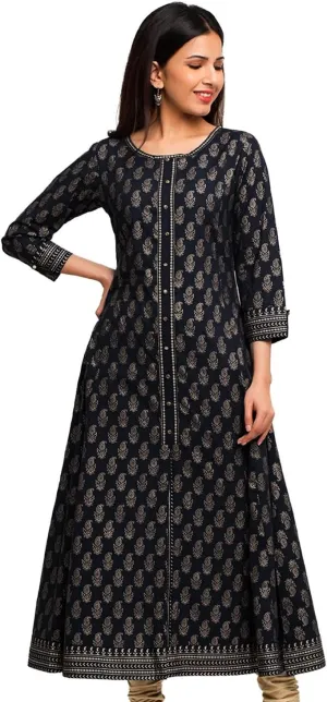 Indian Tunic Cotton Gold Print Anarkali Kurtis for Women (Red)