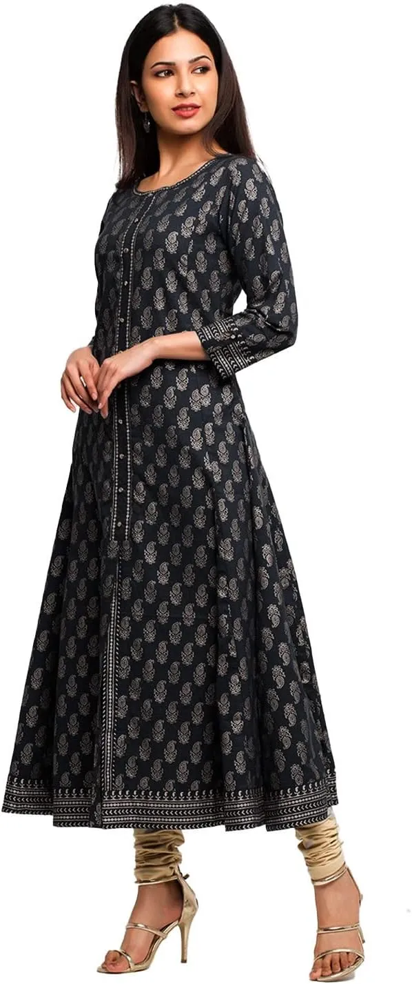 Indian Tunic Cotton Gold Print Anarkali Kurtis for Women (Red)
