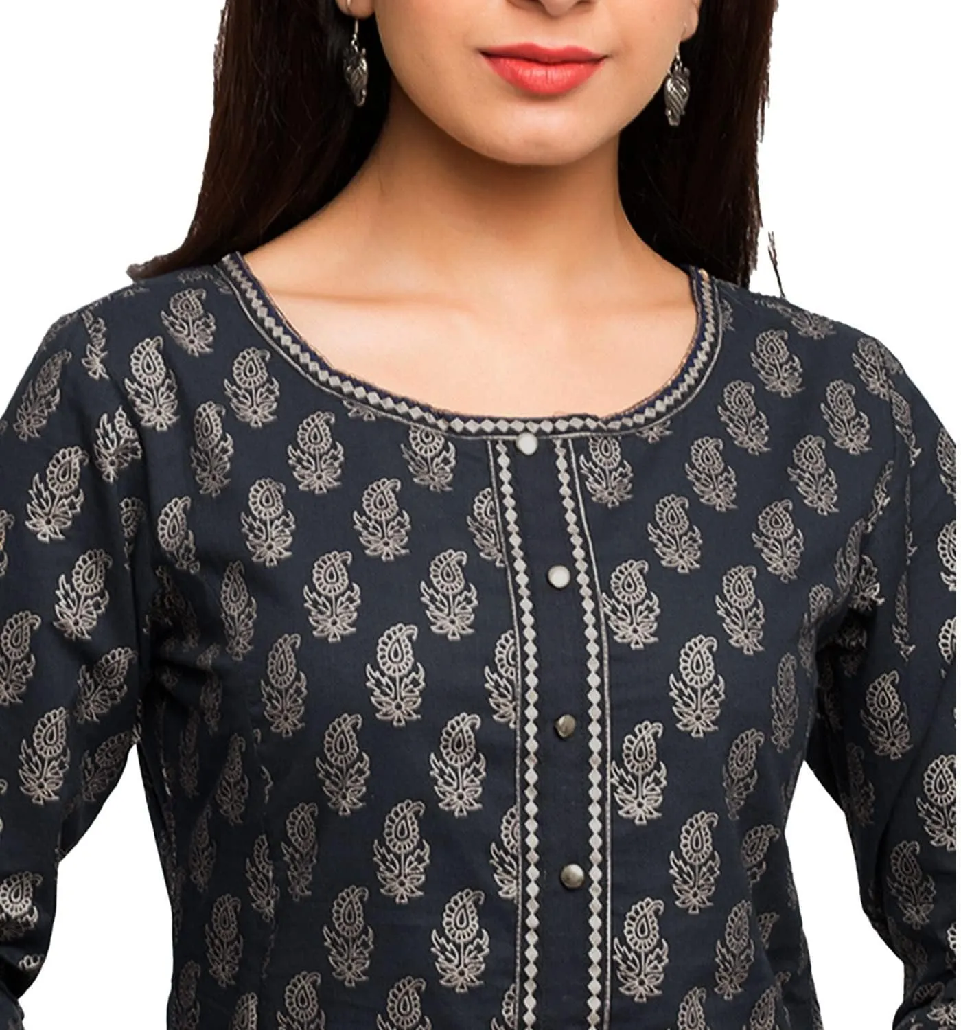 Indian Tunic Cotton Gold Print Anarkali Kurtis for Women (Red)