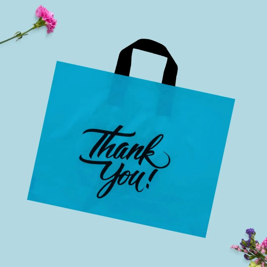 Infinite Pack Large Thank You Merchandise Bags w/Loop Handle, Glossy Boutique Bag, 3" Bottom Gusset & 3 Mil Thick