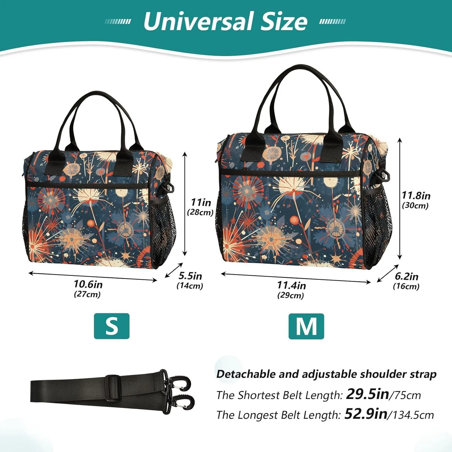 Insulated Lunch Bag Women - Stellar Ember Dandelions Dandelion Lunch Box for Men, Leak Resistant, Adjustable Shoulder Strap, Durability Nylon, for Work, Travel, Outdoor Activities