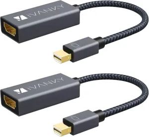 IVANKY Mini Displayport to HDMI Adapter [2-Pack, Super Slim, Braided] Thunderbolt 1&2 to HDMI, Mini DP to HDMI Adapter for Microsoft Surface Pro/Dock, MacBook Air/Pro, Monitor, Projector - Space Grey