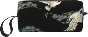 Japanese Crane & Pine print Cosmetic Makeup Bags Pouch with Zipper Makeup Bag Travel Cosmetic Bags,Travel Toiletry Case