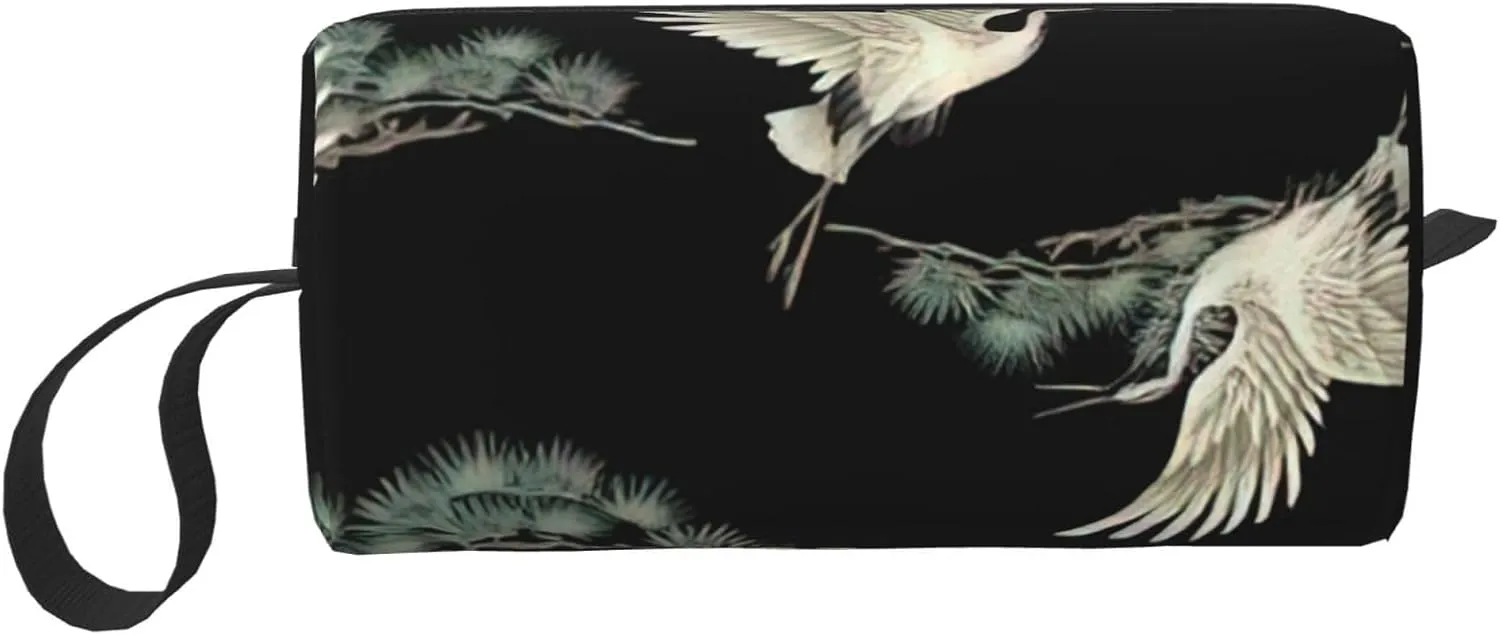 Japanese Crane & Pine print Cosmetic Makeup Bags Pouch with Zipper Makeup Bag Travel Cosmetic Bags,Travel Toiletry Case